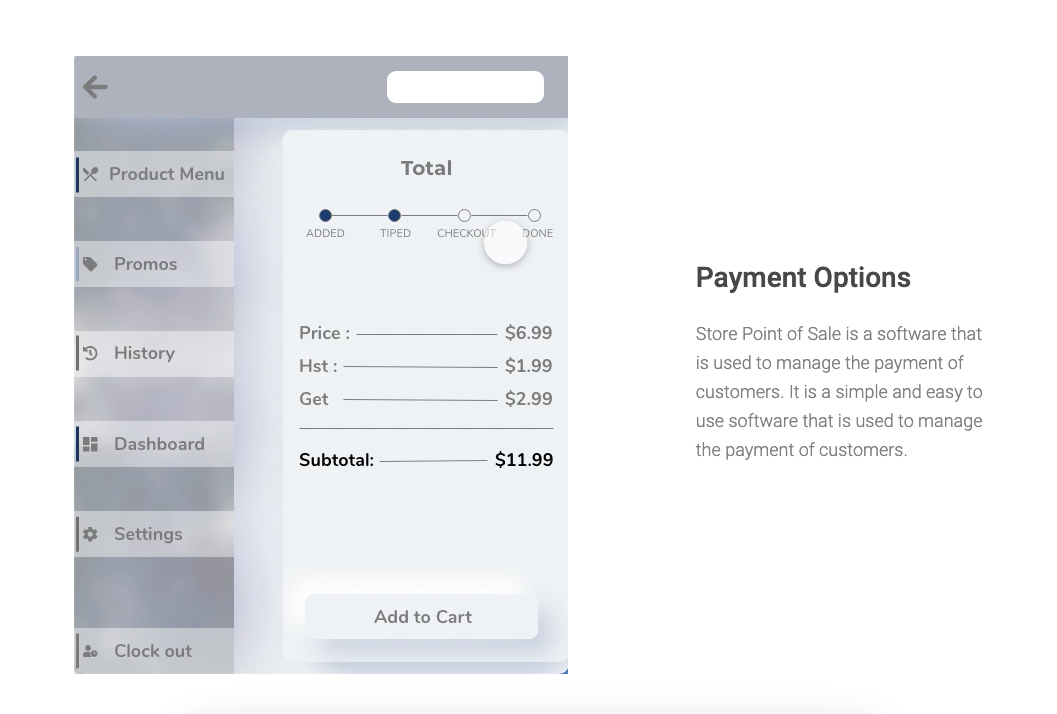 Business dashboard showing transactions, top items by sales, payment type breakdown, and customer stats.